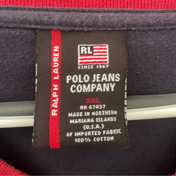 Rl Polo Jeans Company Vintage V-Neck Sleeve Print | Navy - Picture 6 of 6